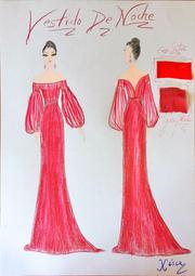 Vestido de noche rojo manga ablusada